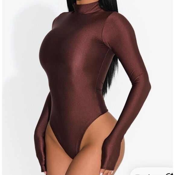 Naked Wardrobe NWOT Shimmer Mock Neck Thong Bodysuit Small - Picture 1 of 8